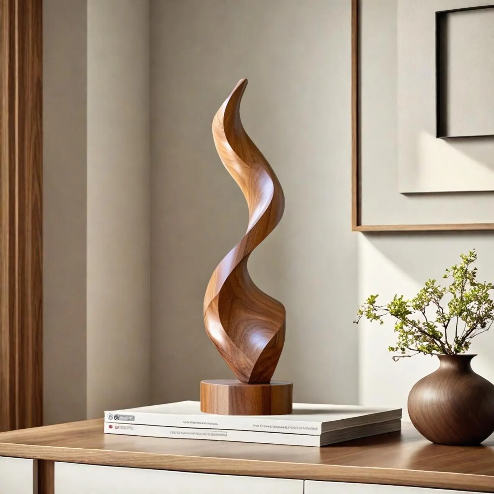 Abstract Hand Carved Art Organic Modern Decor Minimalist Wooden Accent Home Tabletop Decor Minimal Abstract Sculpture Solid Wood Home Decor - Image 2