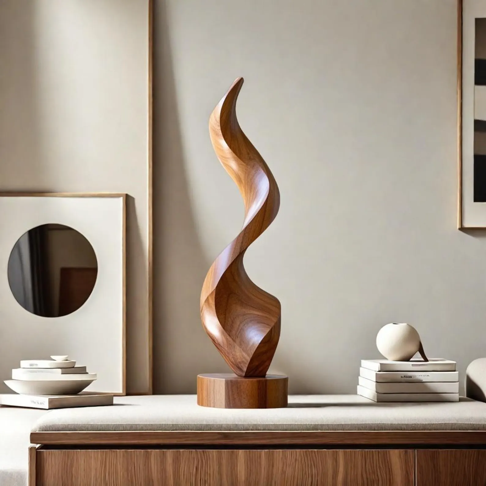 Abstract Hand Carved Art Organic Modern Decor Minimalist Wooden Accent Home Tabletop Decor Minimal Abstract Sculpture Solid Wood Home Decor - Image 1