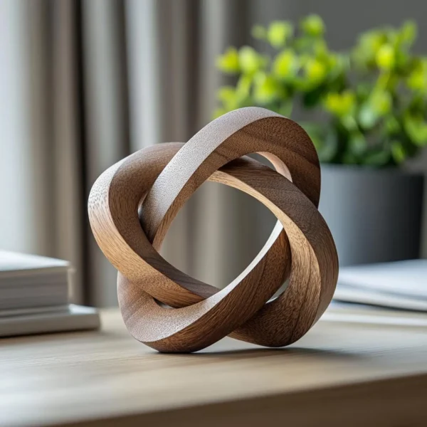 Abstract Wooden Sculpture Handmade Home Decor Accent Minimalist Abstract Wood Art Mobius Strip Wood Sculpture Abstract Infinity Desk Decor